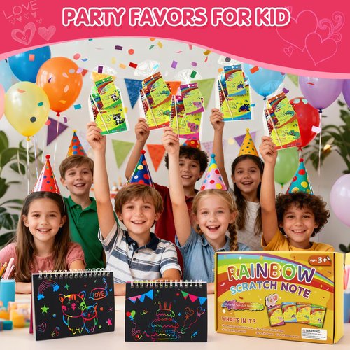 36 Pack Party Favors for Kids Rainbow Scratch Art Notebook Goodie Bags Stuffers for Kids, Valentines Day Classroom Prizes for Girls Boys, Valentine's Day Gift Valentines Day Cards for Kids School