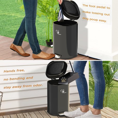 Meegood Dog Poop Trash Can Outsides, 18L/4.76 Gal Portable Waste Bin with Lid and Removable Inner Odor Control for Indoor Outdoor Dog Waste Station for Bathroom &Kitchen -45 Waste Bags