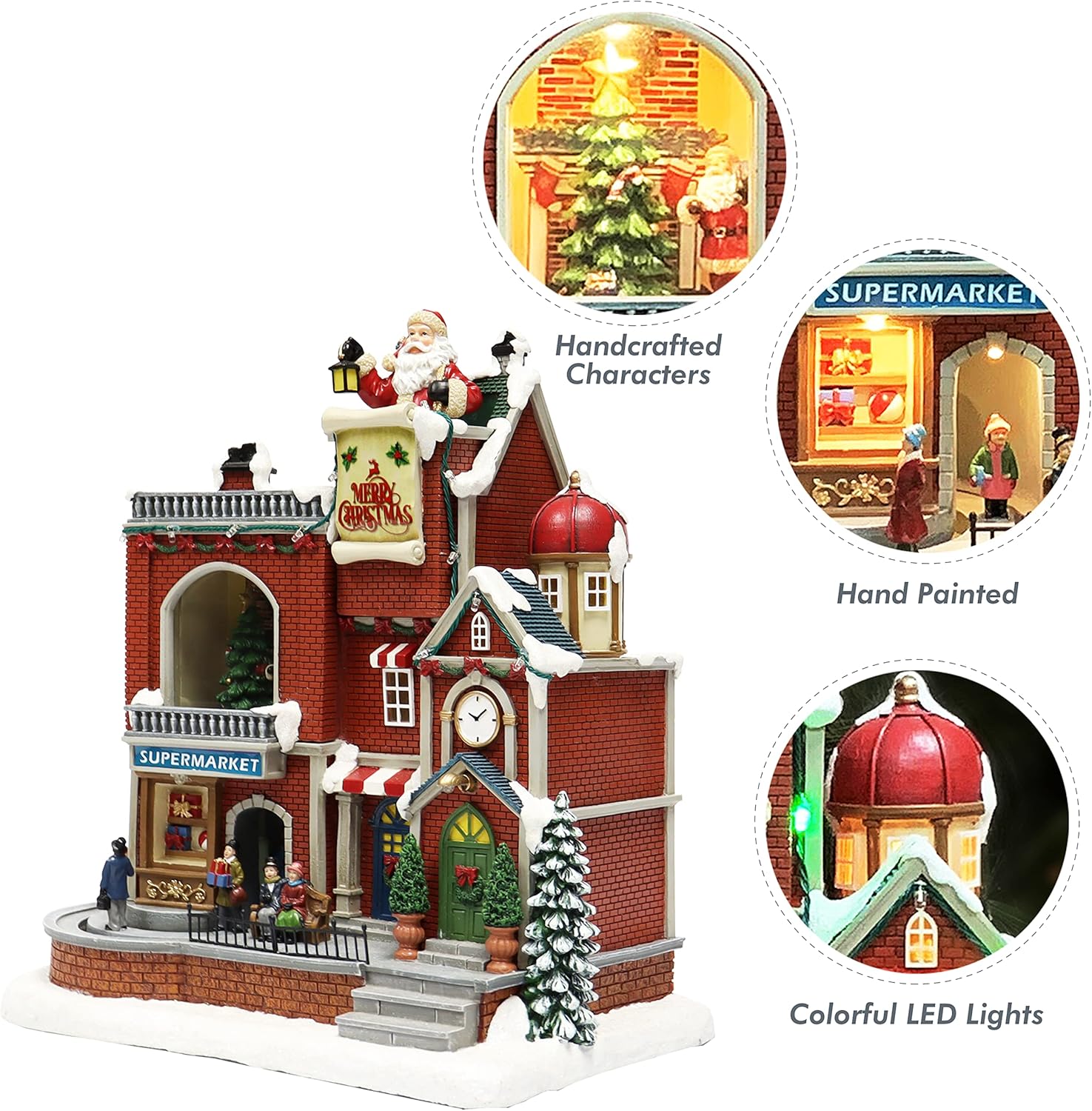 Moments In Time Lighted Christmas Village House - Animated Supermarket & Shops Scene with LED Lights | Holiday Decor Gift Box Included