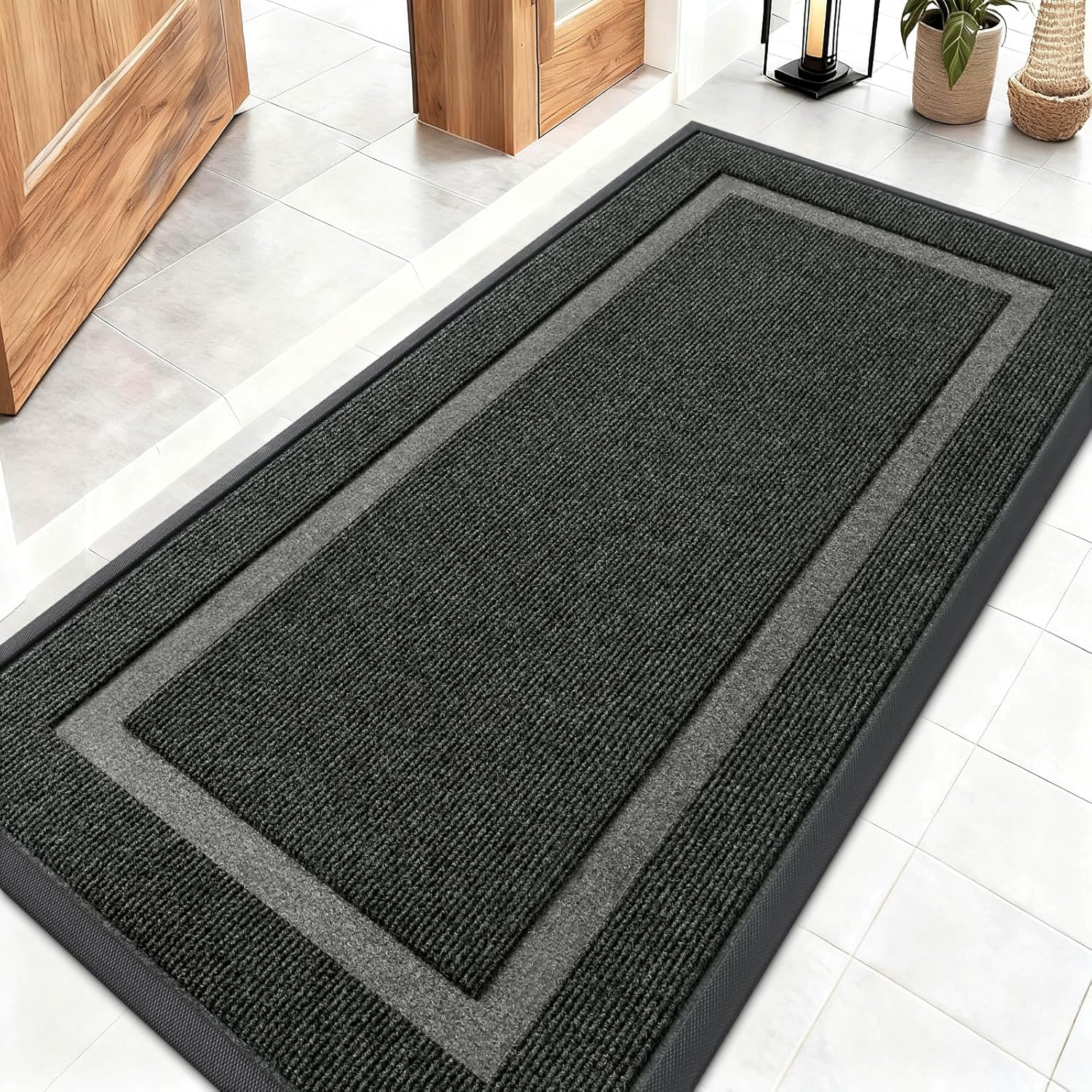 OLANLY Waterproof Front Door Mat - All-Season Indoor/Outdoor Doormat, Sturdy Natural Rubber, 47x23, Black