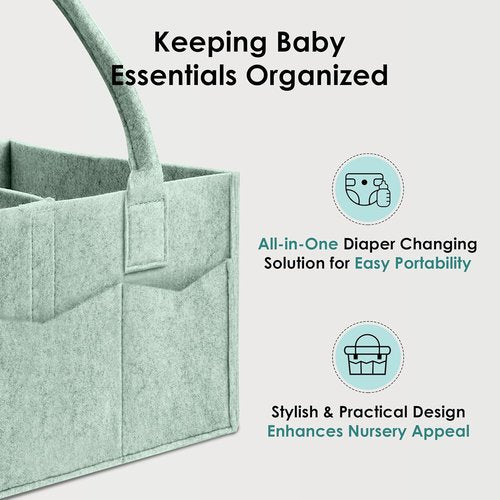 HIPHOP PANDA Diaper Caddy Organizer - Versatile Nursery & Car Storage for Baby Essentials | Dual-Color Set (Grey/Green)