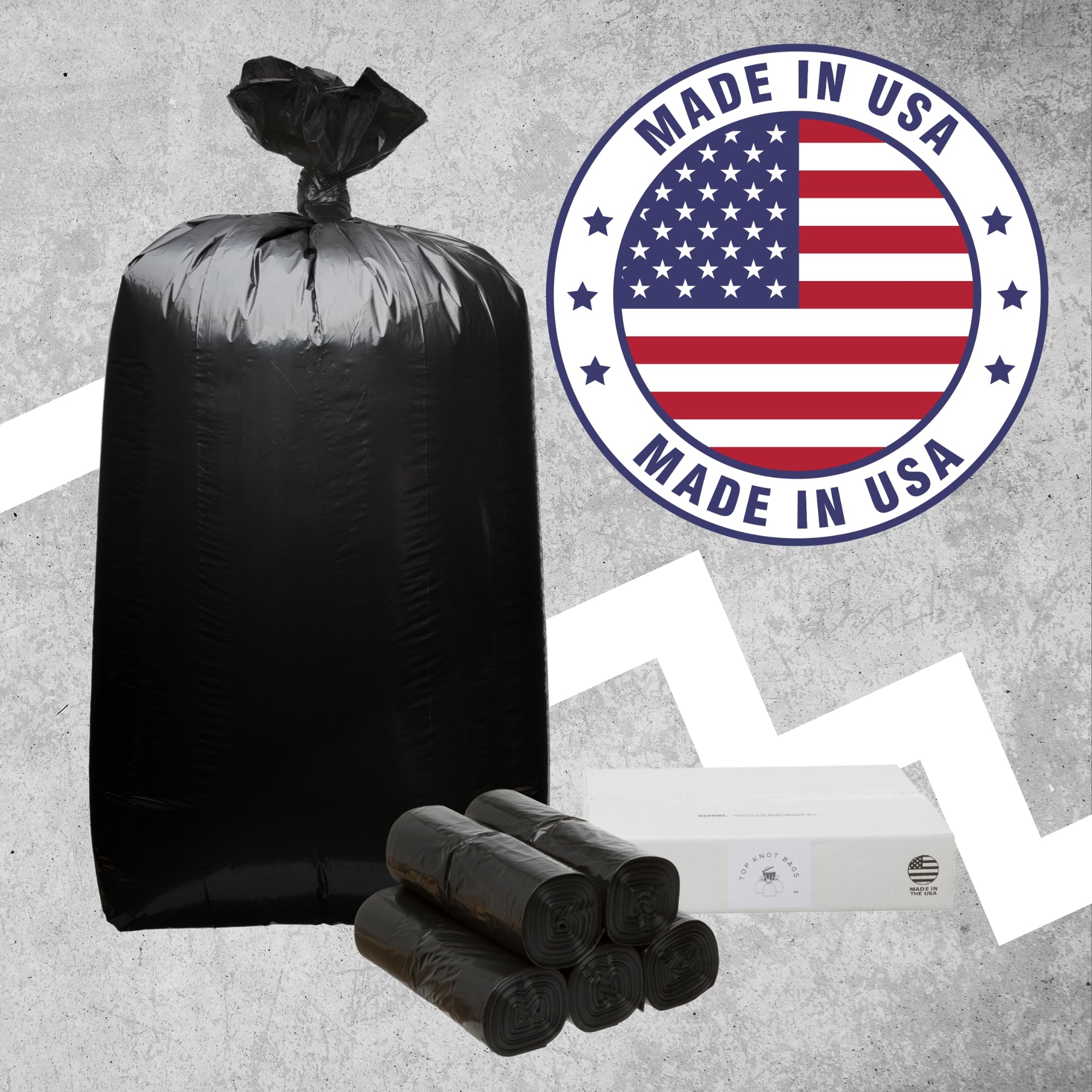 Top Knot Bags 55 Gallon Garbage Trash Bag 38X58" 1.2 Mil Black 100 Count Can Liner Bulk 56 Gallon 57 Gallon 58 Gallon 59 Gallon 60 Gallon 55-60 Gallon Made in USA
