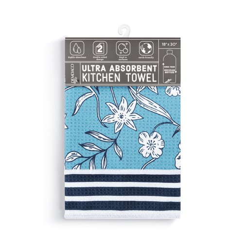 DEMDACO Absorbent Reversible Hand Dish Cloth, Decorative Tea Towel, 18 x 30 Inch Polyester, Floral and Stripes
