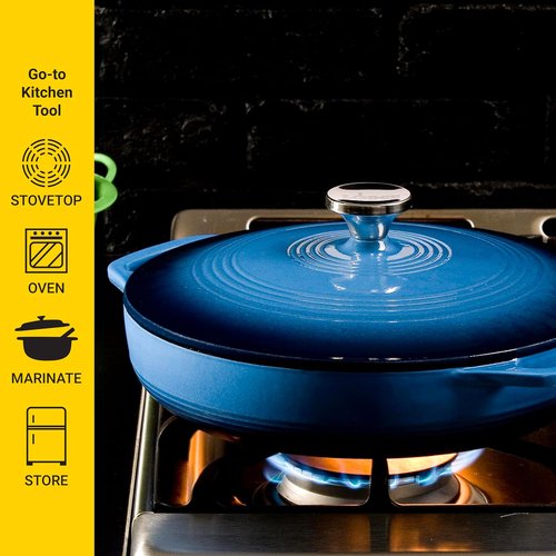 Lodge Essential Enamel Braiser - Induction-Safe & PFAS-Free Cookware - 3.5 Quart, Caribbean Blue | Oven-Safe Up to 500°F