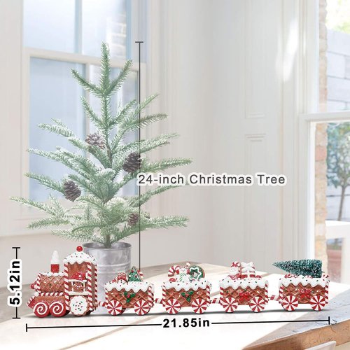 KPCB Tech Gingerbread Christmas Decorations - Prelit Gingerbread Train Figurines - 21.85" Lighted Holiday Decor with Timer for Table Centerpieces
