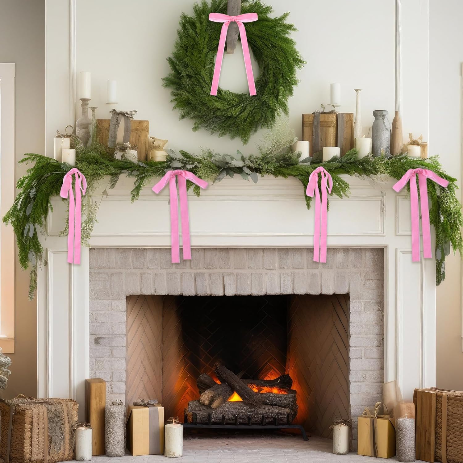 Skiennix 24 Pcs Velvet Bows - Vintage Ribbon Bows for Christmas Tree & Crafts | Pink, 9 x 13 Inch