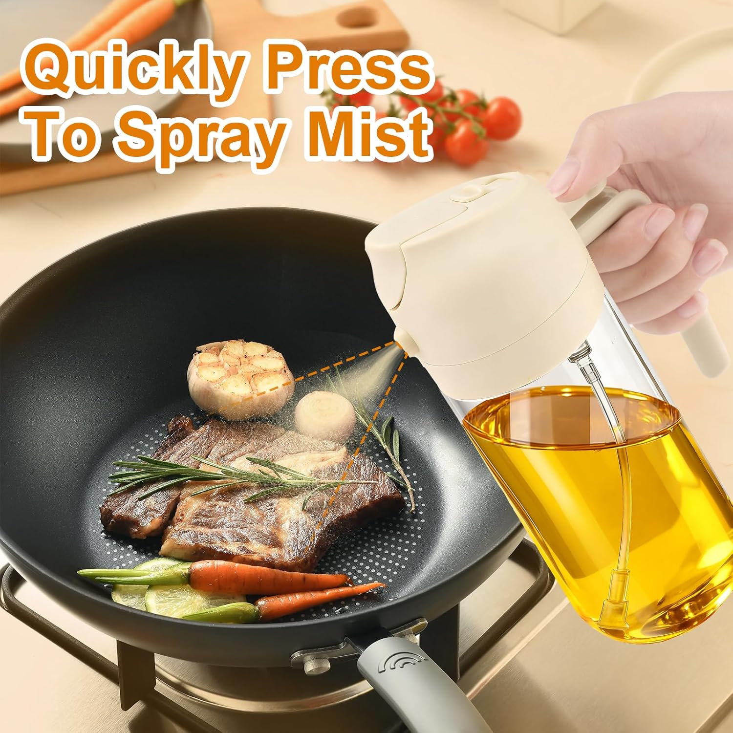 Skiennix Glass Olive Oil Sprayer - 2-in-1 Cooking Oil Dispenser Bottle | 16oz/470ml, White