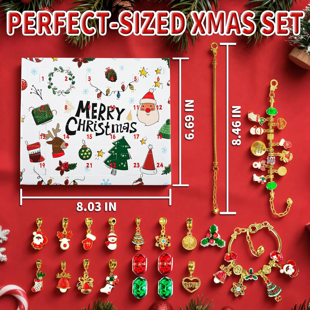 Skiennix Christmas Advent Calendar Bracelets 2025 - 24-Day DIY Jewelry Kit with 22 Charms & 2 Bracelets for Girls