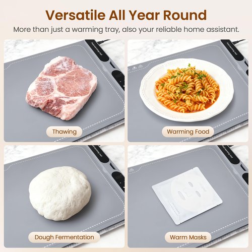 NYEONHRT Electric Warming Mat for Food Extra Large, Silicone Rollable Warming Tray - 8s Rapid Full Surface Heating | 7 Temp Settings | 8H Timer | Auto Shut-Off | Child Lock, for Buffet Party (XXL)