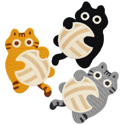 InnoLemon Cute Drink Coasters - 3 PCS Cat Crochet Cup Coaster Set, Funny Coasters for Desk Table, Cat Lover Gifts for Women, Home Restaurant Decor