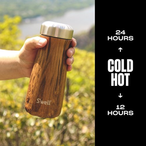 S'well Stainless Steel Traveler, 16oz, Teakwood, Triple Layered Vacuum Insulated Containers Keeps Drinks Cold for 24 Hours and Hot for 12, BPA Free, Easy Carrying On the Go