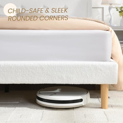Cloud Bed Frame - Full Size Upholstered Headboard in White | Modern Soft Platform Bed with Easy Assembly
