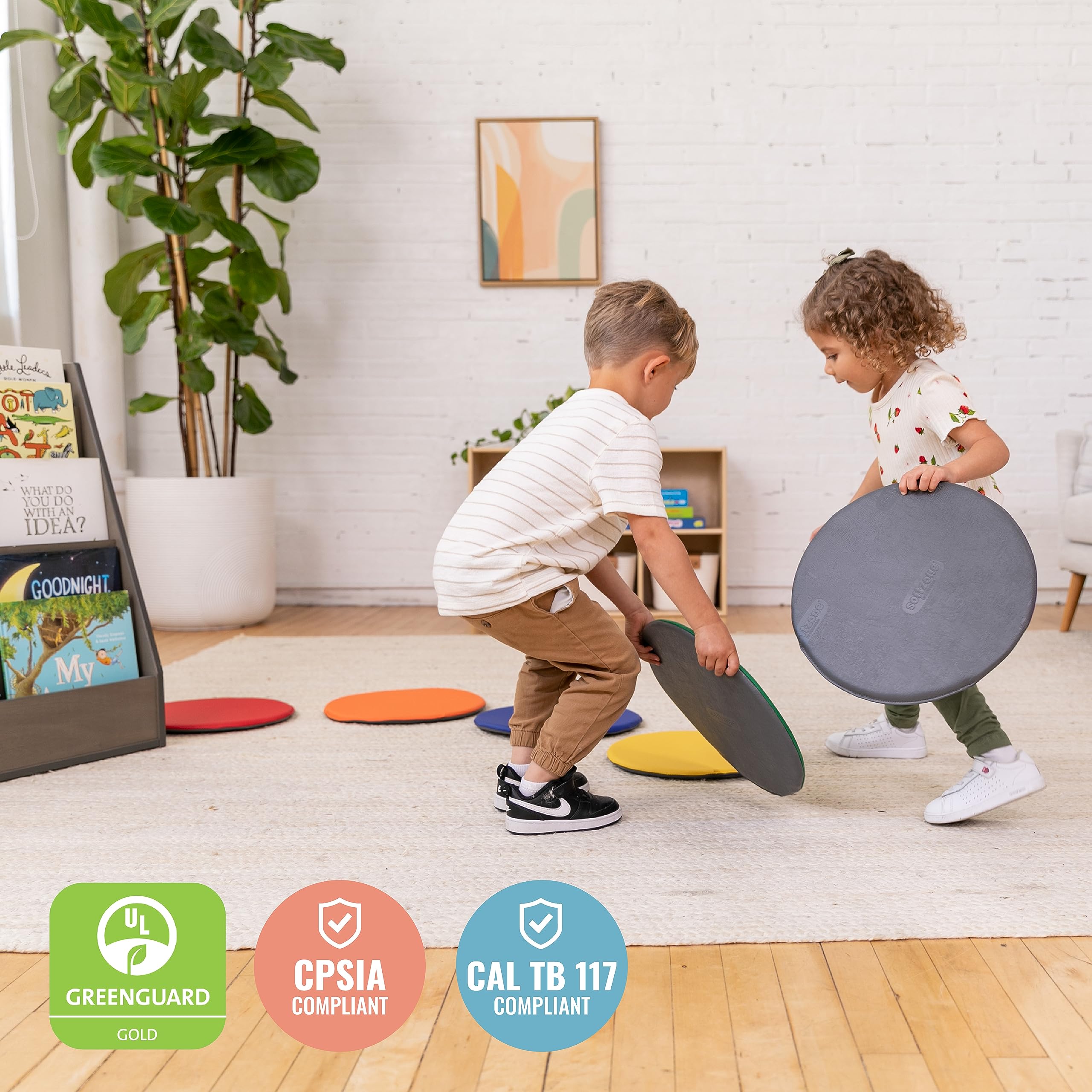 ECR4Kids SoftZone Colorful Round Floor Pad Seating Set, Classroom Furniture, Assorted, 6-Piece