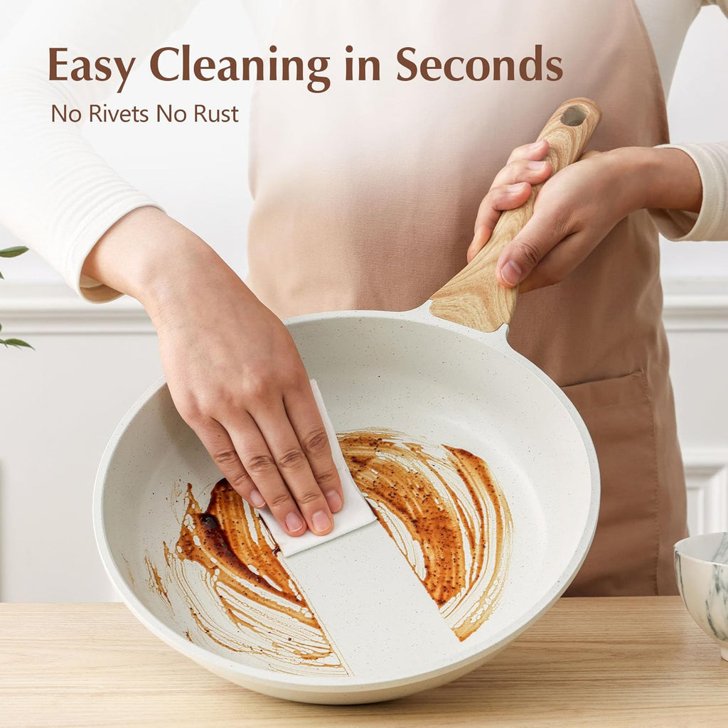 SENSARTE Nonstick Ceramic Frying Pan - 12.5 Inch Induction Compatible Skillet with Lid & Heat Resistant Handle