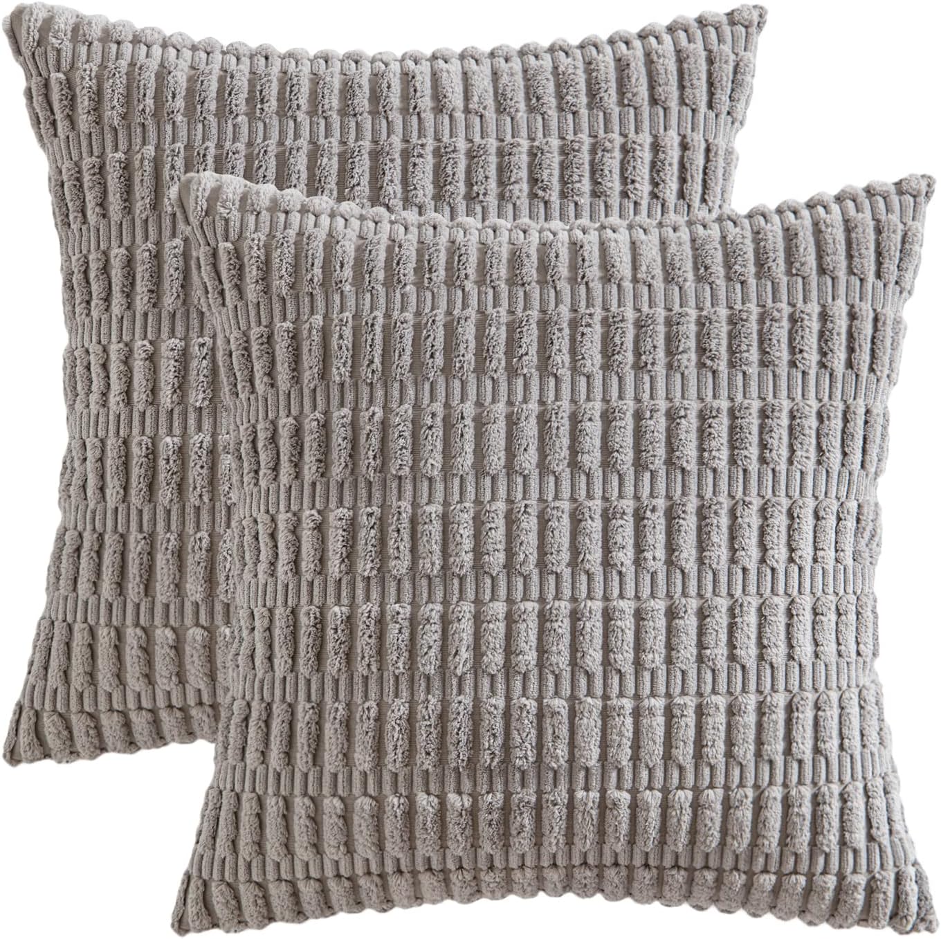 MIULEE Corduroy Throw Pillow Covers - Soft Boho Striped Design, 16x16 Inch, Light Grey | Modern Farmhouse Decor