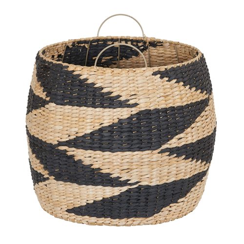 Household Essentials Large Woven Wicker Storage Basket with Handles | Black and Brown Decorative