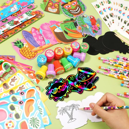 BenLouis 108Pcs Hawaiian Luau Party Favors Aloha Summer Tropical Tiki Theme School Stationery Set Bulk for Kids Beach Pool Birthday Party Goodie Bag Stuffers Classroom Gifts Rewards Pinata Filler