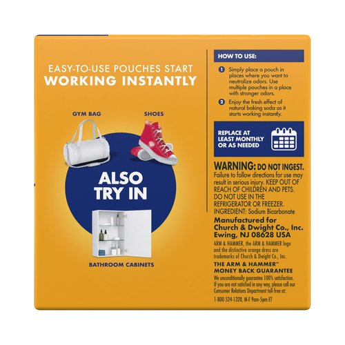 Arm & Hammer Fresh Effects Odor Neutralizing Baking Soda Pouches, Unscented Deodorizer for Long Lasting Freshness in Shoes, Gym Bags, & Small Spaces, 5 count