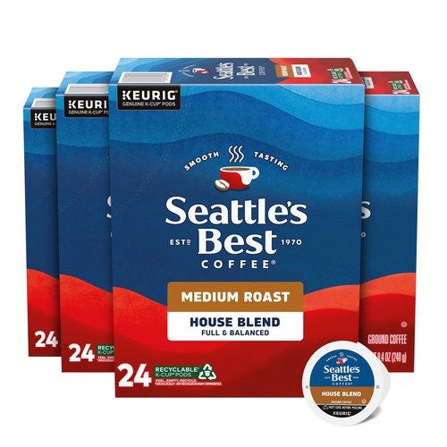 Seattle’s Best Coffee, Medium Roast K-Cup Coffee Pods, House Blend, 100% Arabica, 4 Boxes (96 Pods Total)