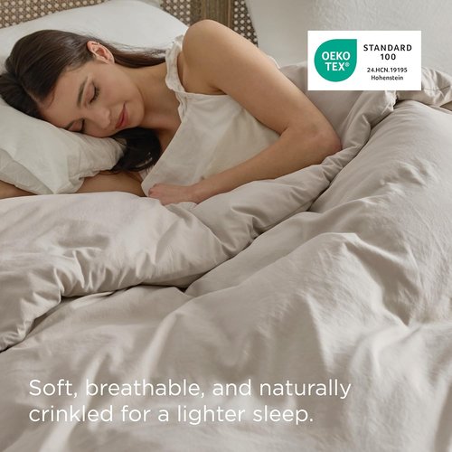 Bedsure King Duvet Cover - Soft Prewashed Cotton-Like Polyester, 120x98 Inches, Linen Design
