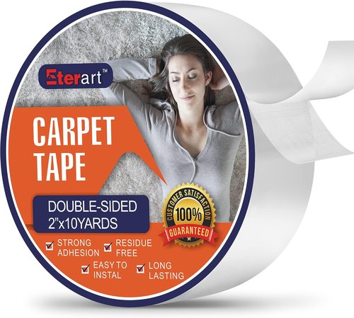ETERART Heavy Duty Double-Sided Carpet Tape - Residue-Free, Anti-Slip Safety for Kids & Pets | 2" x 10 Yards, White