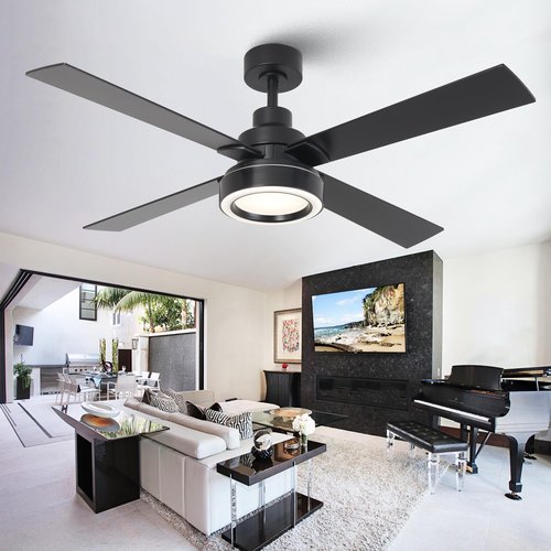 Vaczon 52 Inch Black Ceiling Fan with Light and Remote, Indoor Outdoor Modern Black Ceiling Fan, 3CCT Dimmable, Reversible Motor, Dual-Sided Blades Ceiling Fans for Bedroom Living Room Patio -Upgraded