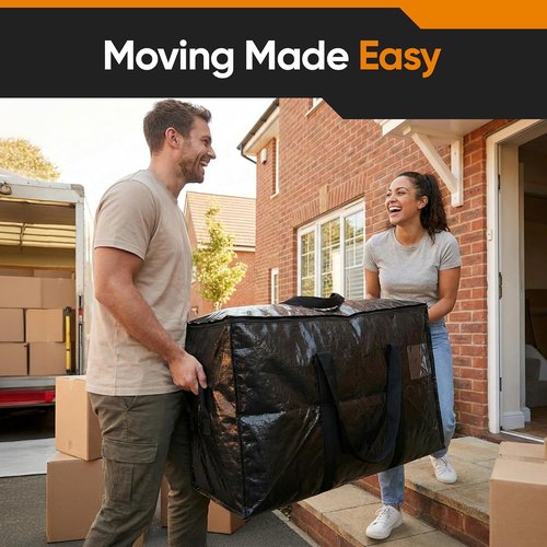 HOLDN’ STORAGE Extra Large Moving Bags - 10-Pack Heavy-Duty Reusable Totes with Zipper Lids | 45 Gallons Each