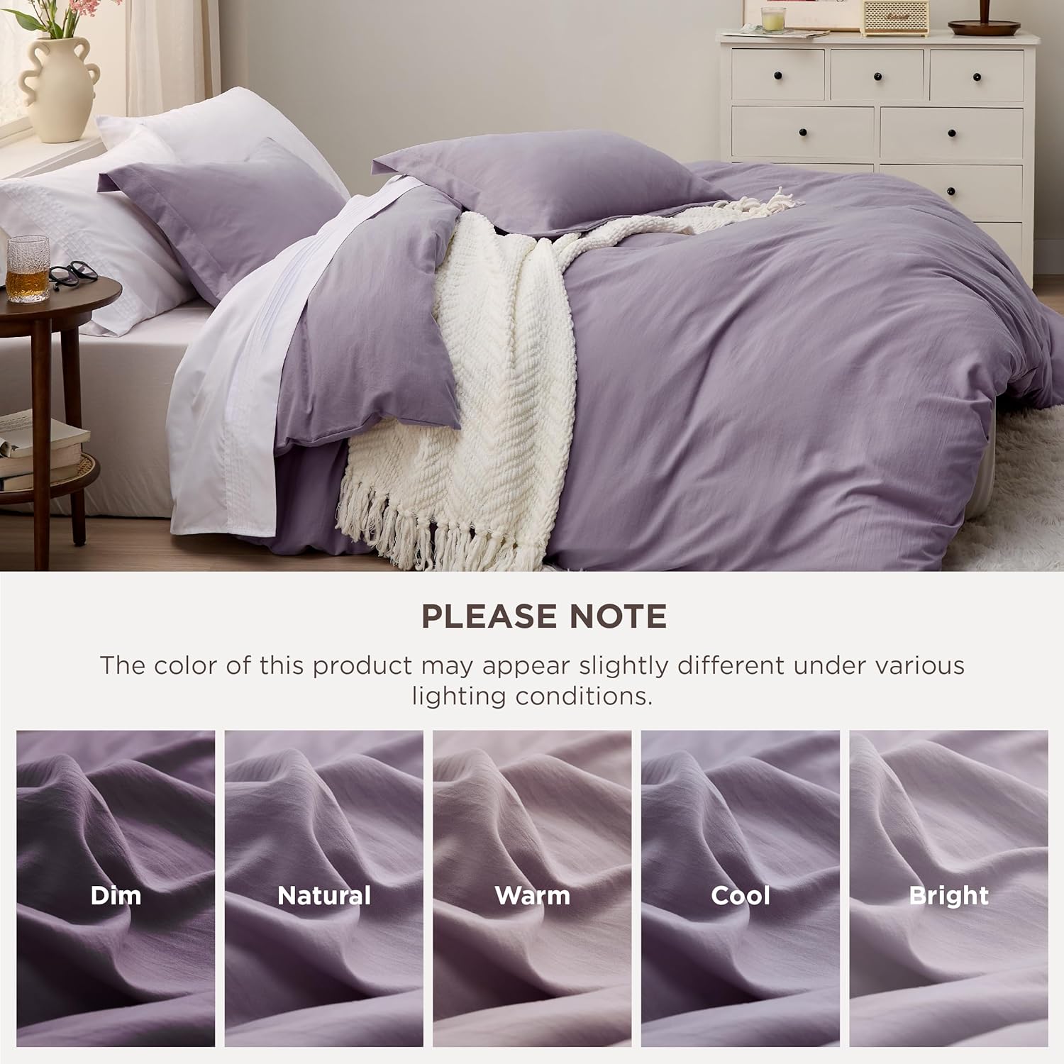 Bedsure Grayish Purple Duvet Cover Set - Extra Soft 3-Piece King Size Bedding, 104x90 Inches with Zipper Closure & 2 Pillow Shams