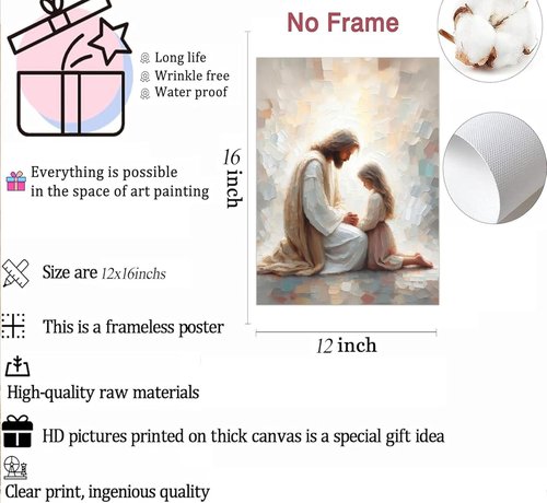 Jesus & Girl Wall Art - Christian Spiritual Painting of Jesus Praying with Child | Unframed Religious Decor