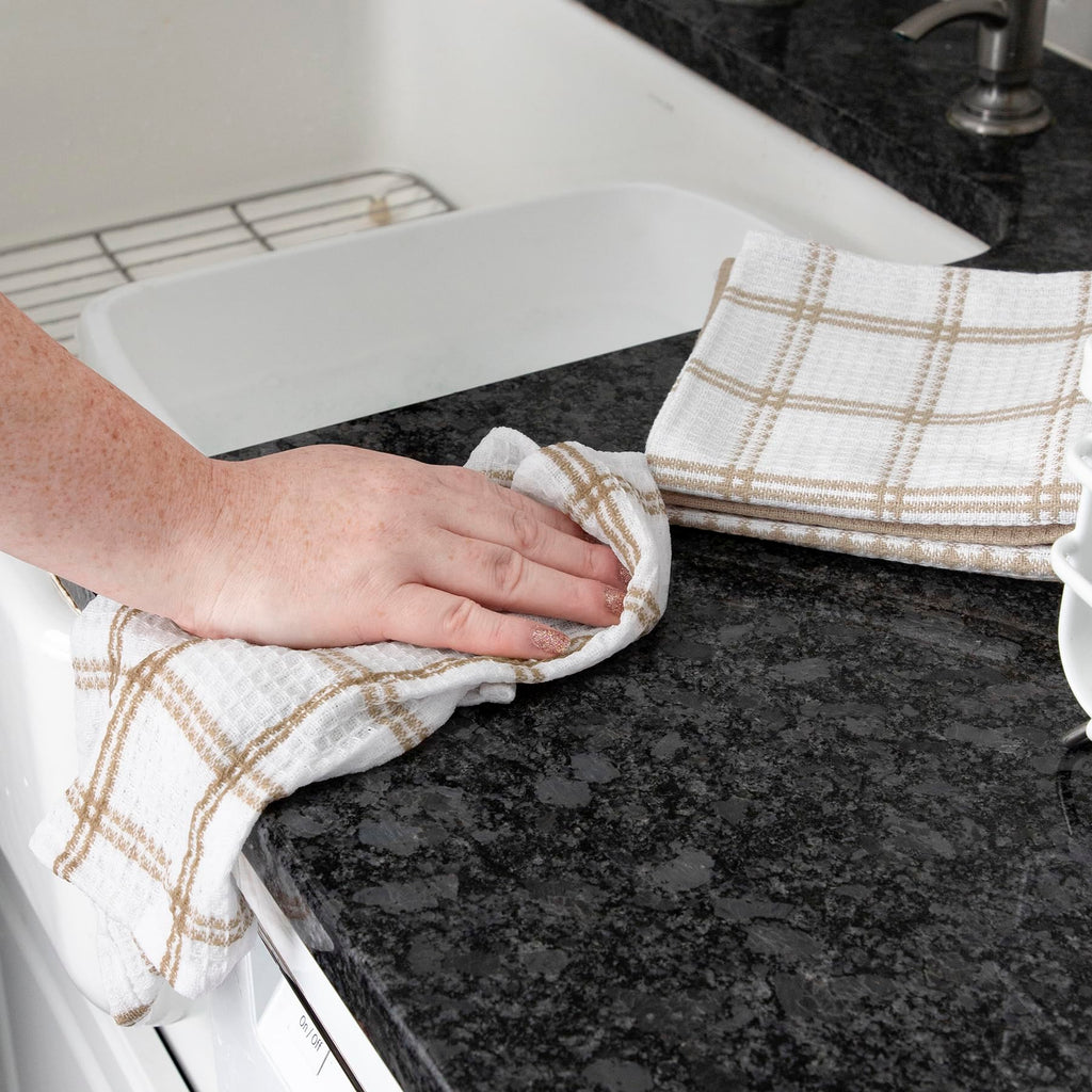 T-Fal Premium Waffle Dish Cloths: Highly Absorbent, Super Soft Long Lasting - 100% Cotton, 12"x13" Towel for Cleaning & Drying, (8-Pack), Sand