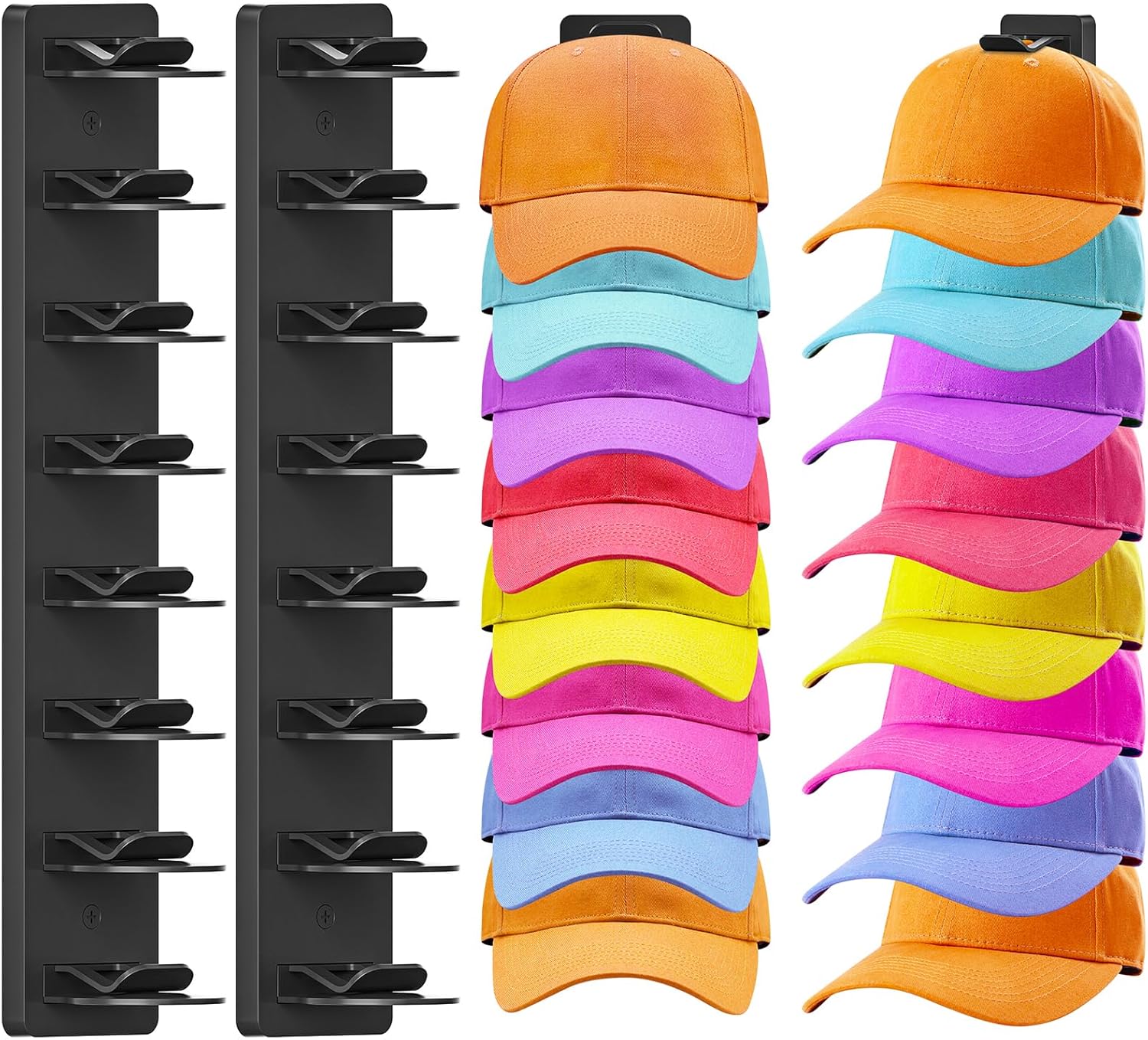 Skiennix Hat Organizer - 2 Pack Baseball Cap Rack with Strong Adhesive & Screw-In Holders | Ideal for Closet & Bedroom