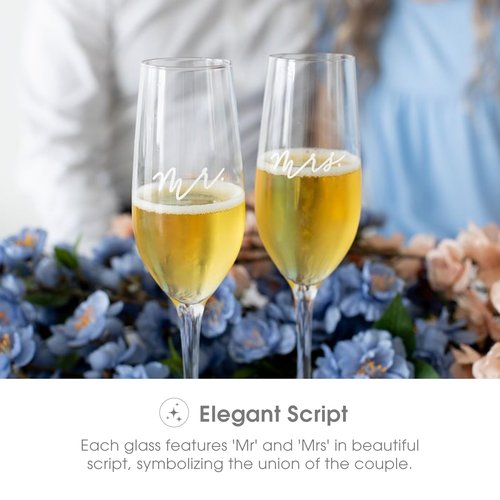 Pearhead Mr. & Mrs. Champagne Flute Set - With Gift Box Packaging, Elegant His and Hers Wedding Toasting Glasses for Reception, Bridal Shower and Registry Idea, Tall Wine Glasses for Bride and Groom