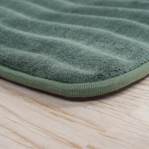 Lavish Home Bathroom Rug Set- 2-Piece Memory Foam Bath Mats-Wavy Microfiber Top-Non-Slip Absorbent Runner for Shower, Tub, Sink, or Kitchen (Green)