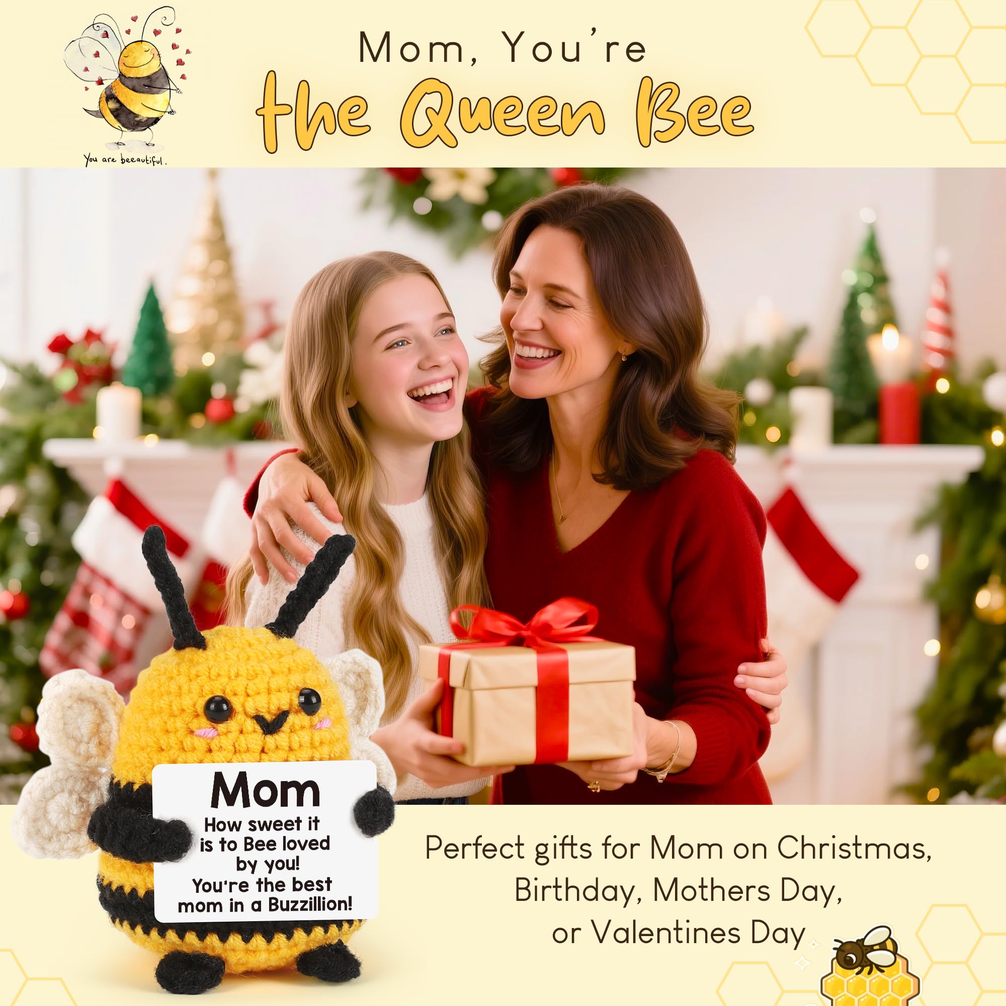 Mothers Day Mother Gifts for Mom Mothers Day from Daughter Son - Mom Gifts Mother's Day Mother-in-law Birthday Gift Ideas for Best Moms Ever Mama Mommy, Happy Birthday Cute Small Crochet Bee Present