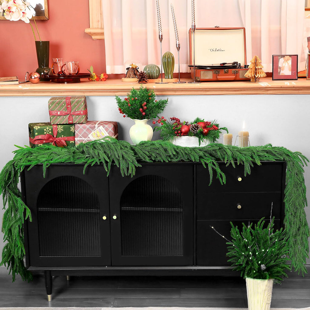 24 FT (4 * 6FT) Christmas Norfolk Pine Garland, Real Touch Dense Faux Greenery Garland for Mantle, Table, Wall, Indoor & Outdoor Christmas Decorations
