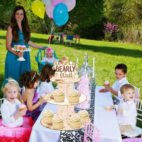 umoni We Can Bearly Wait Cupcake Stand Bear Baby Shower Decorations 3 Tier Bear Theme Cupcake Stand We Can Bearly Wait Baby Shower Decoration Cupcake Holder for Gender Reveal Party Supplies