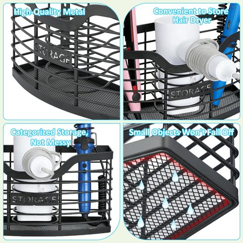KIMERSE Hair Tool Organizer, Stainless Steel Hair Dryer Holder for Dresser, Bathroom Countertop & Cabinet Door, Wall Mount Storage Basket for Holding Hairdressing Curler, Blow Dryers, Shaver, Comb