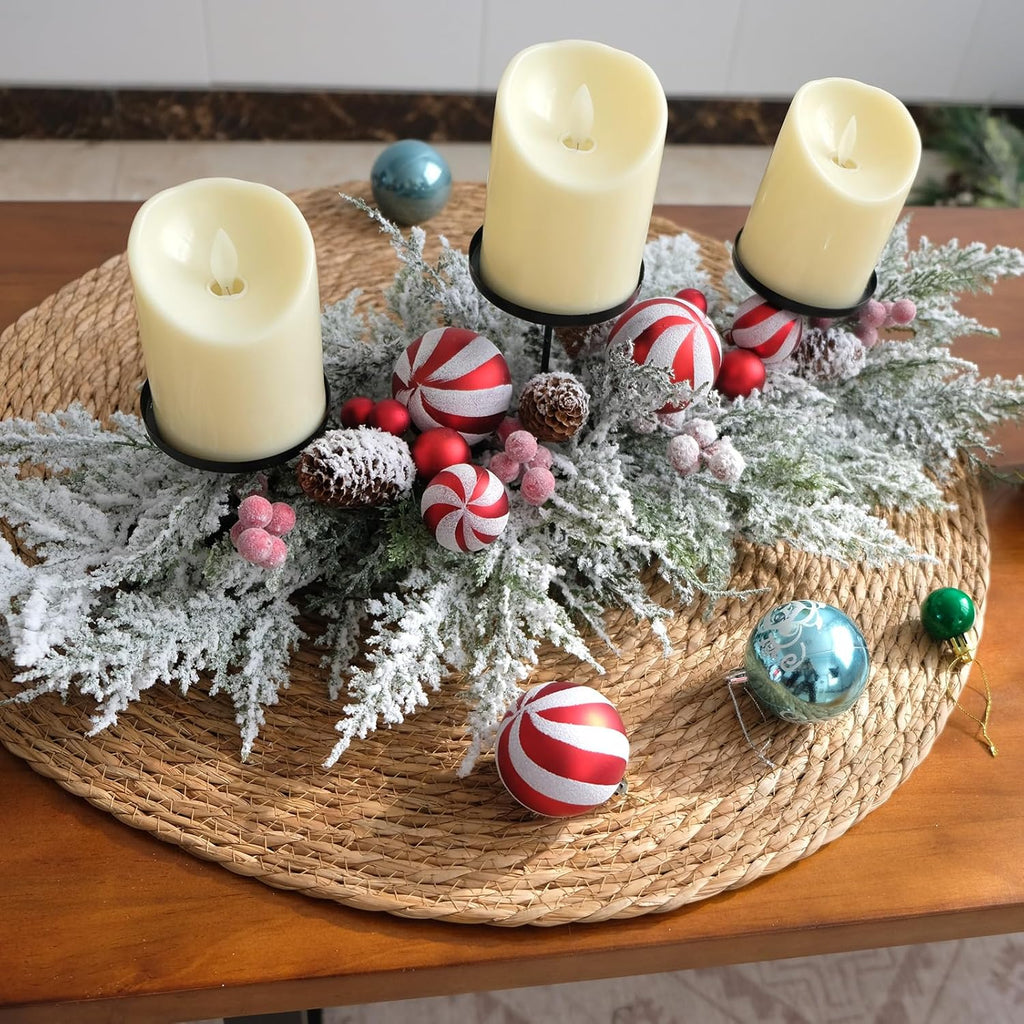 Regine Switzerland 28-Inch Christmas Candle Holder - Festive Red & White Balls with Berries | Holiday Table Centerpiece