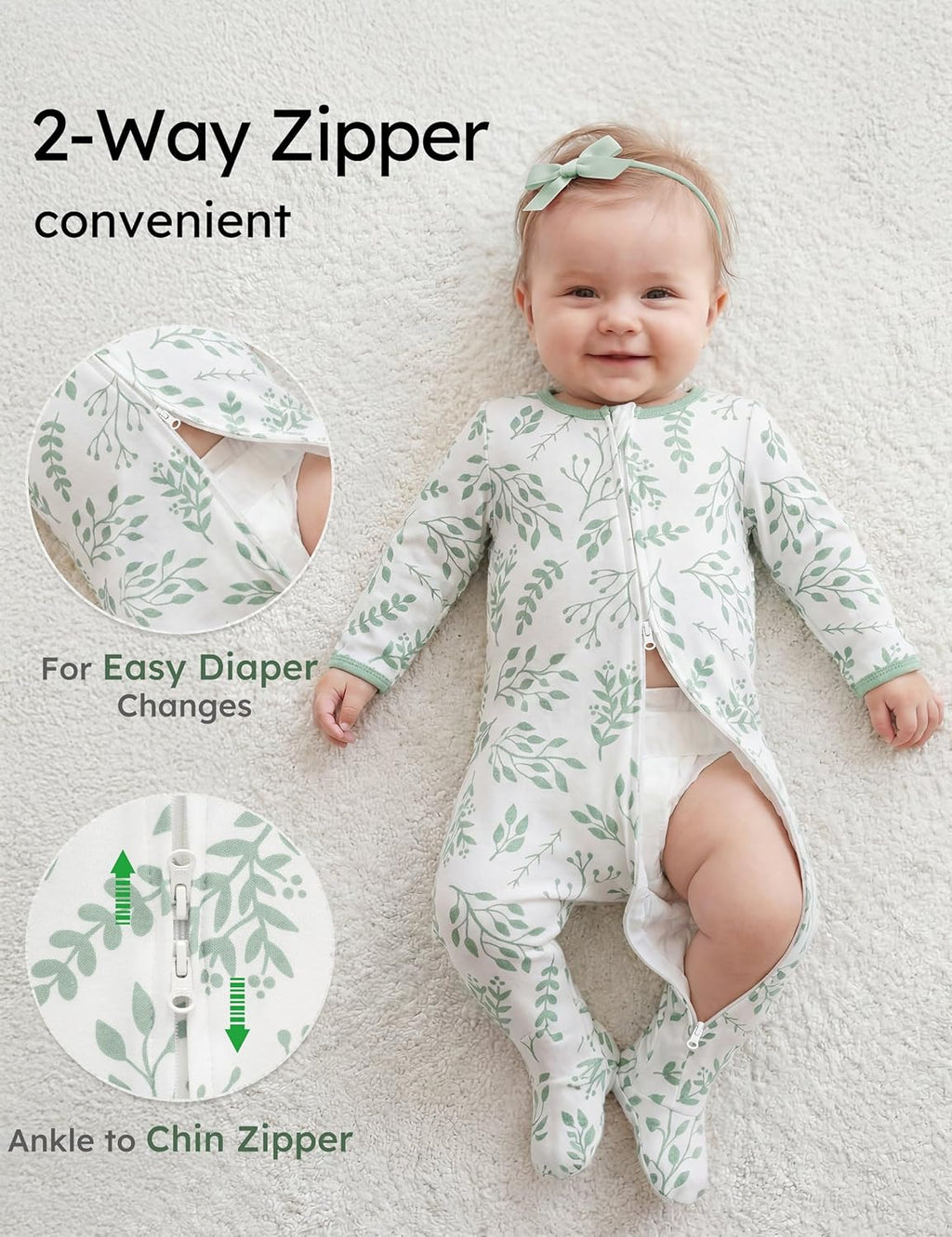 Yoofoss Baby Pajamas - 100% Organic Cotton Sleepers for Newborns | 3-Piece Footed PJs (0-9 Months)