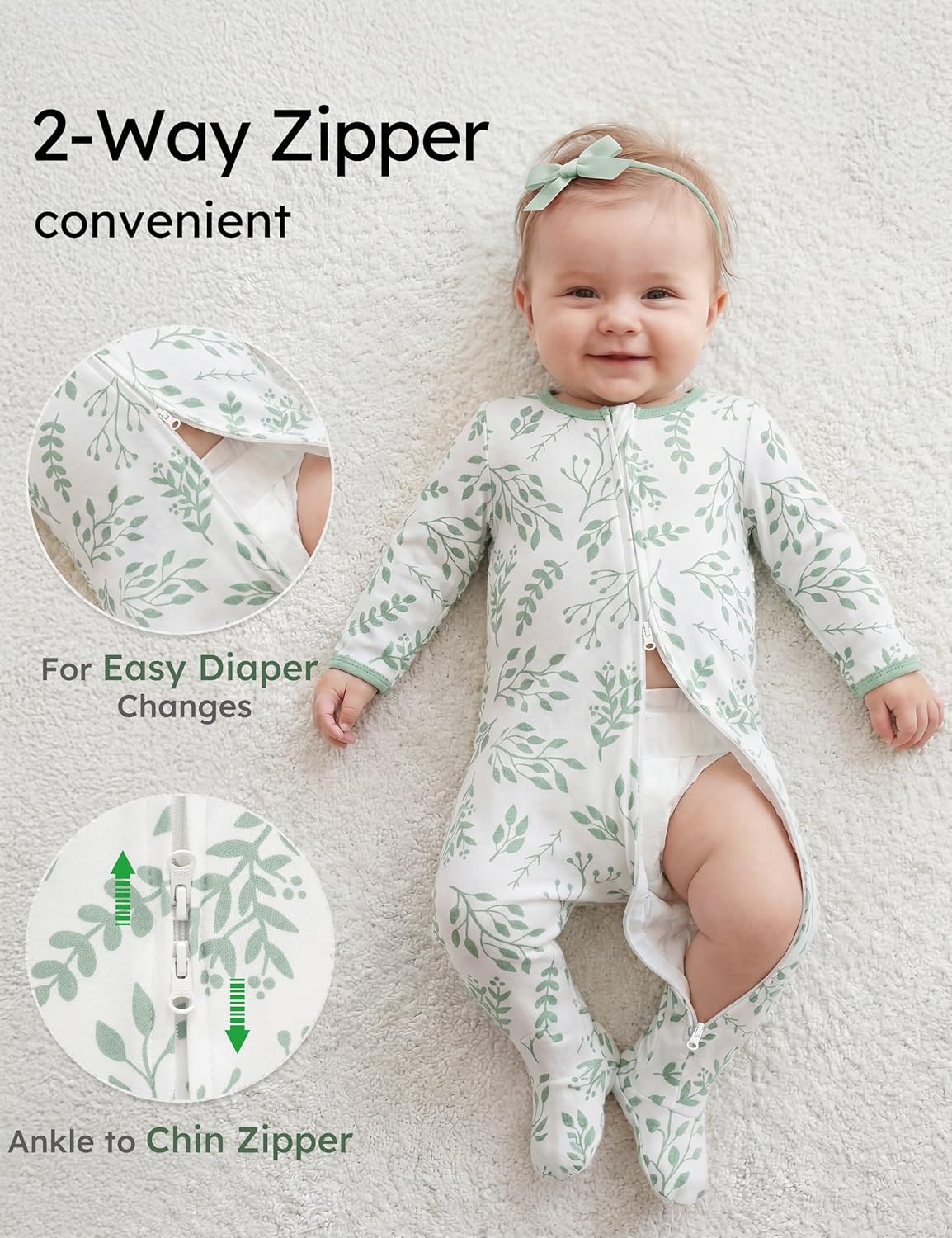 Yoofoss Baby Pajamas - 100% Organic Cotton Sleepers for Newborns | 3-Piece Footed PJs (0-9 Months)