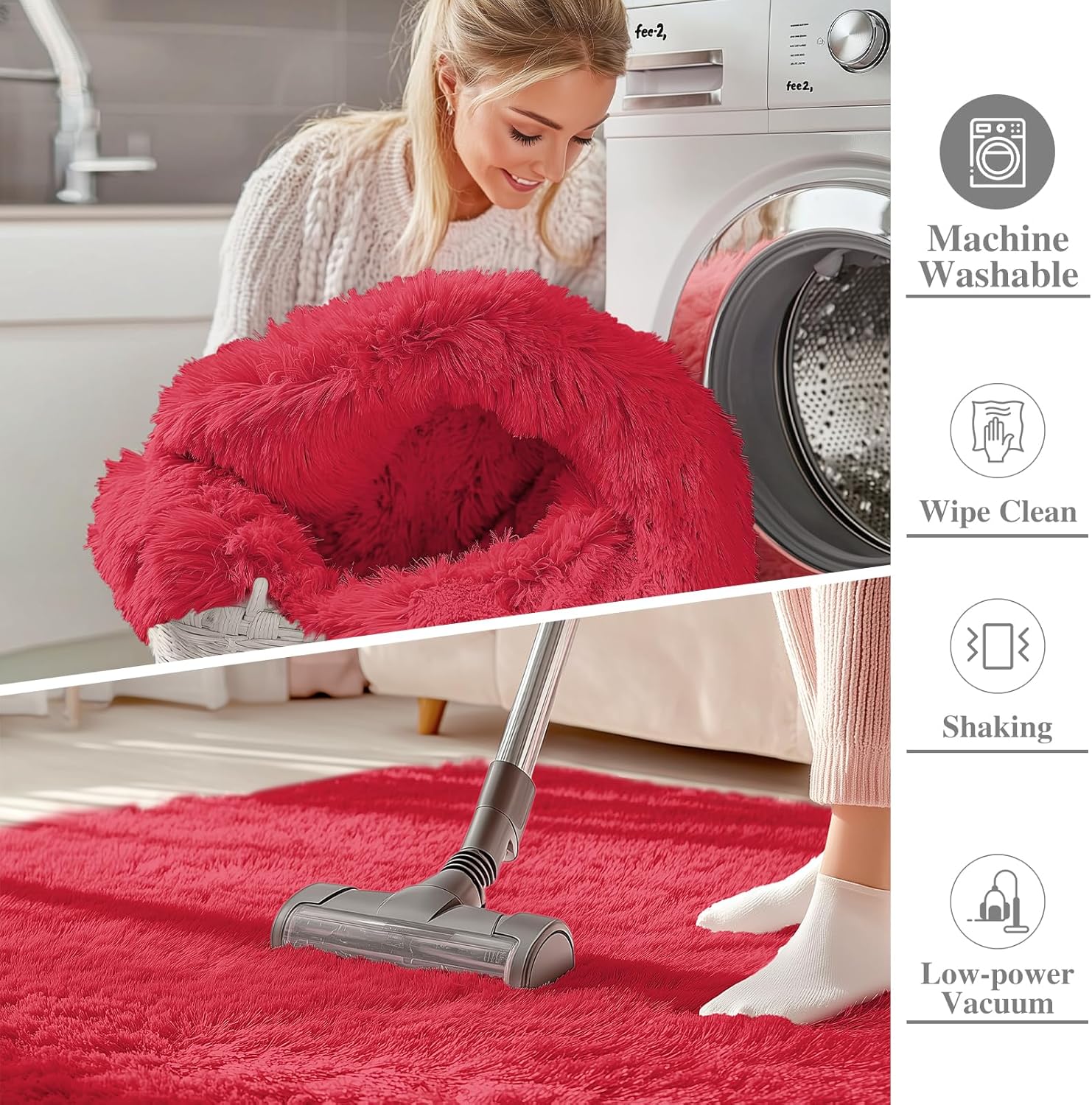 OLANLY Area Rugs - Soft Fluffy Shaggy Carpet for Living Room & Bedroom | Machine Washable 4x5.9 ft, Red