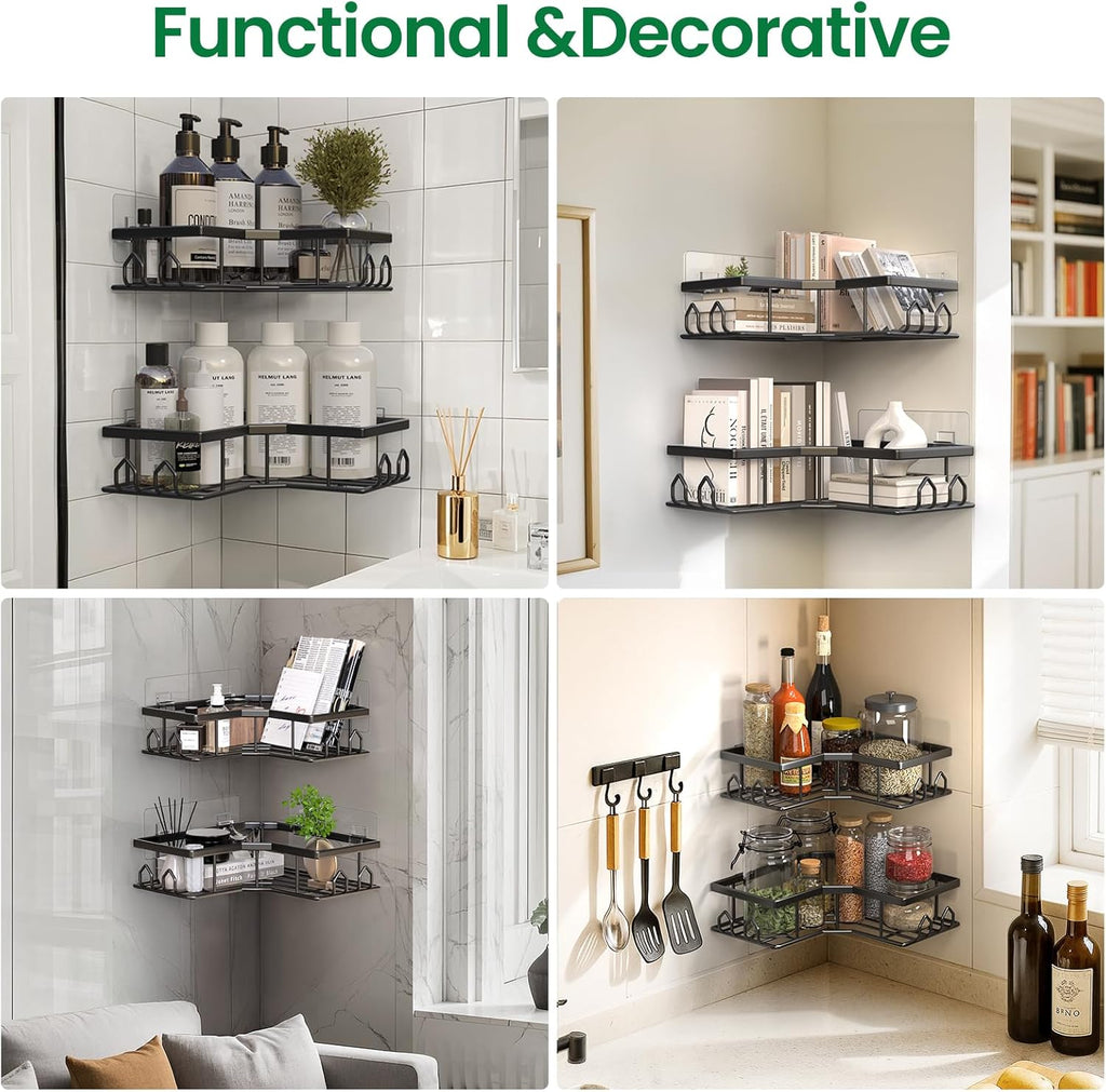 Skiennix Adhesive Shower Caddy - Rustproof Stainless Steel Corner Organizer | 2 Pack with Large Capacity