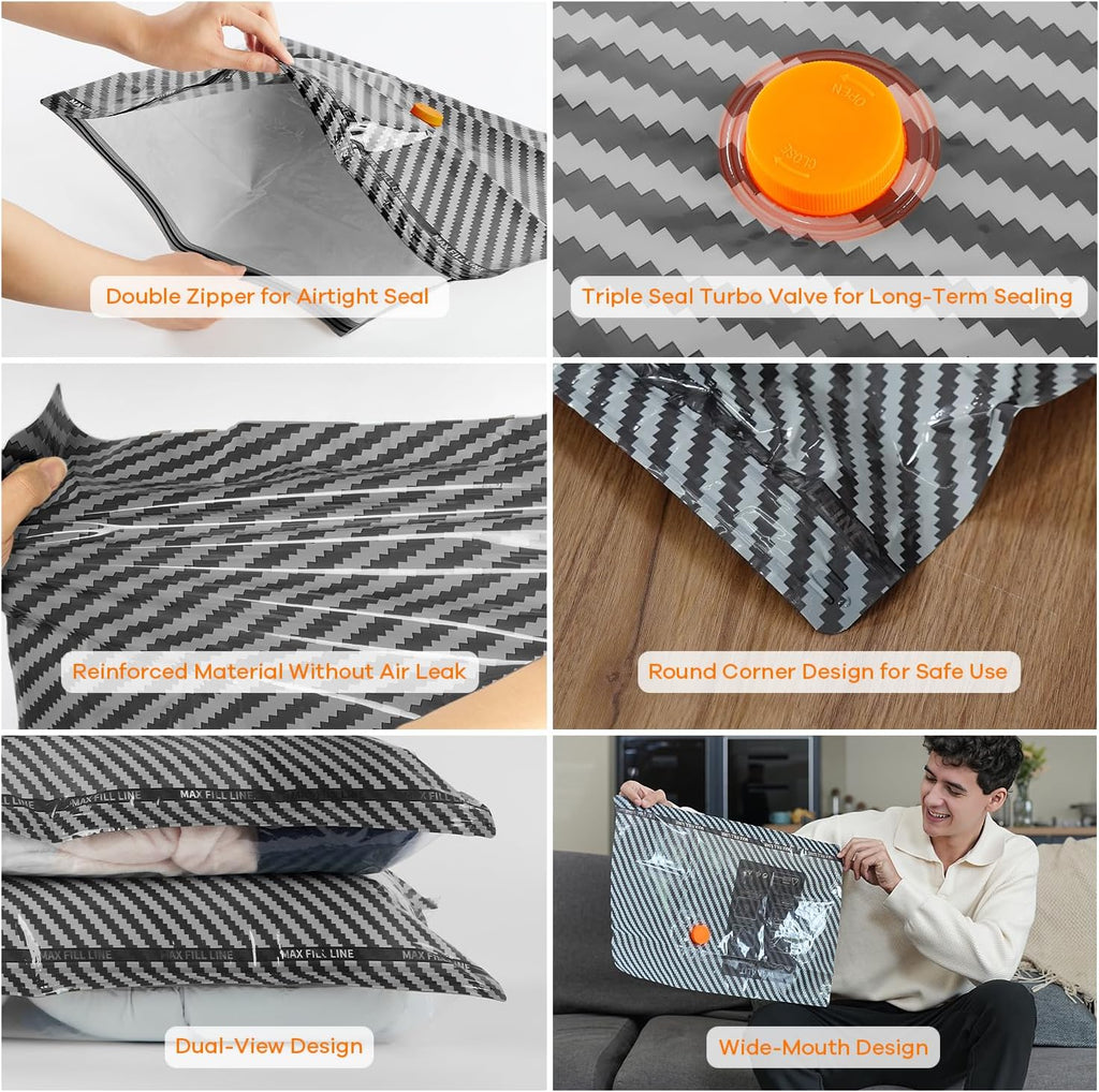 Skiennix Vacuum Storage Bags - 16 Pack Travel Essentials with Wireless Rechargeable Electric Pump | Space Saver Compression for Luggage & Home