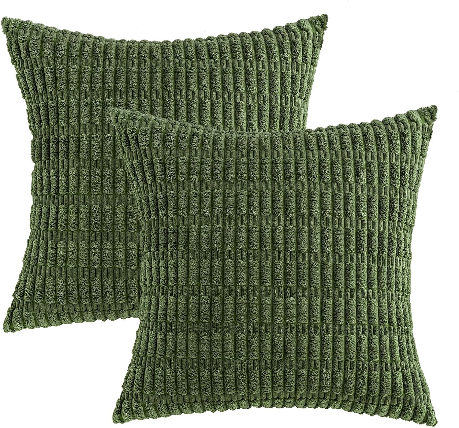 MIULEE Decorative Throw Pillow Covers - Soft Boho Striped Corduroy | Pack of 2, 18x18 Inch, Moss Green for Modern Farmhouse Decor