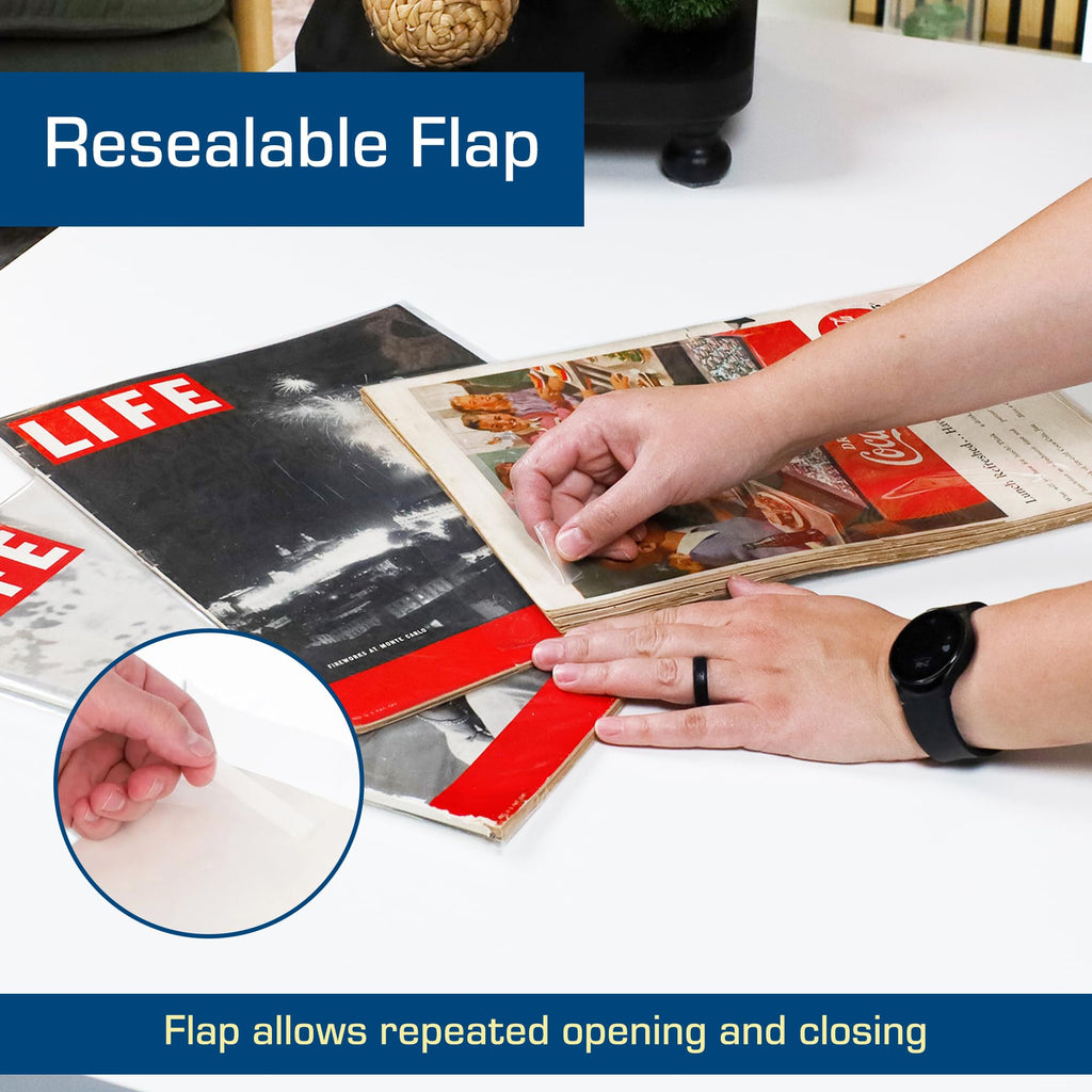 BCW Resealable Life Magazine Bags - 100 Pack | Crystal Clear Polypropylene | Archival Quality |Store Collectible Life Magazines | Exterior 11 1/8 x 14 1/4