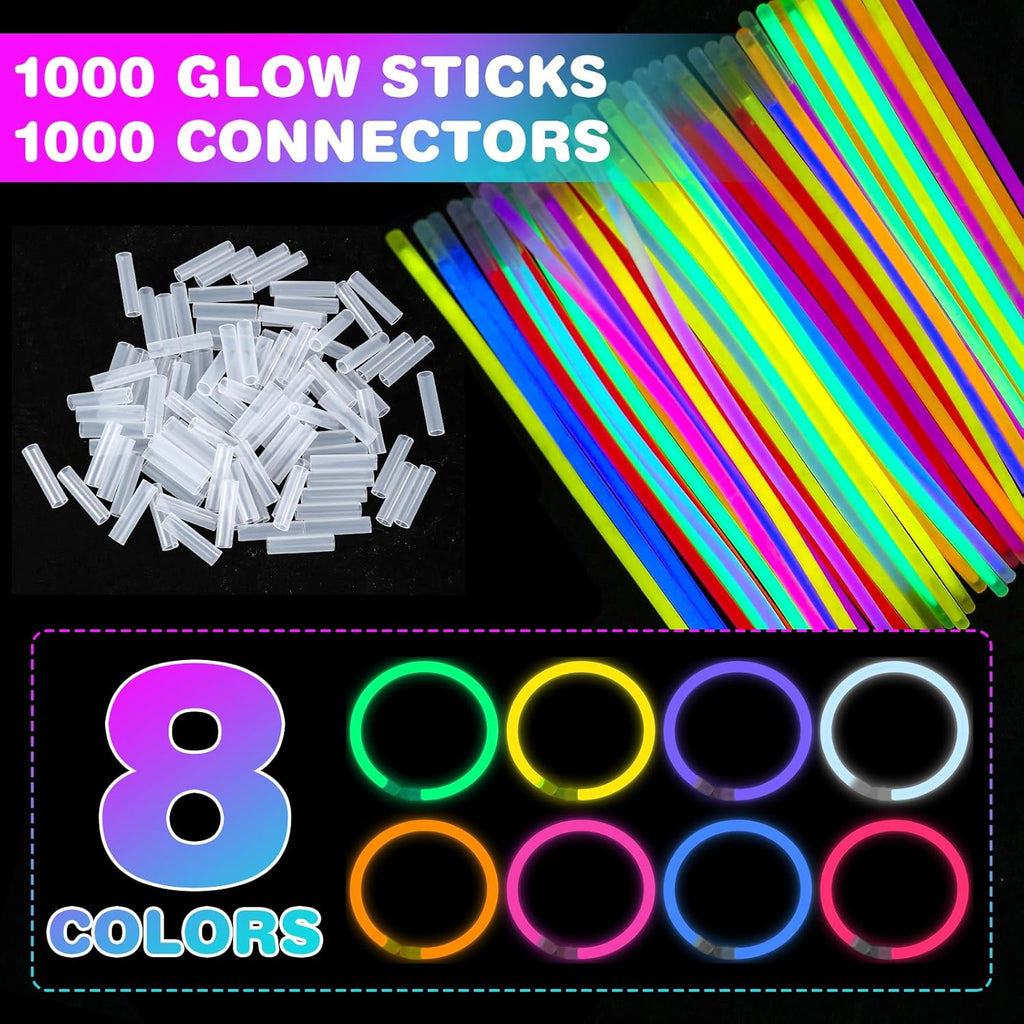 YixangDD 1000 PCS Ultra Bright Glow Sticks - 8 Inch Party Pack for Bracelets & Necklaces