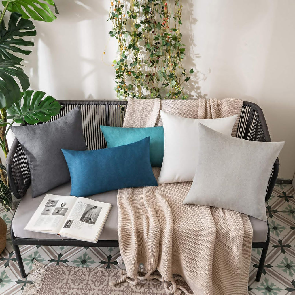 MIULEE Decorative Outdoor Throw Pillow Covers - Waterproof Faux Linen Cushion Cases | 18x18 Inch Dark Grey (Set of 2)