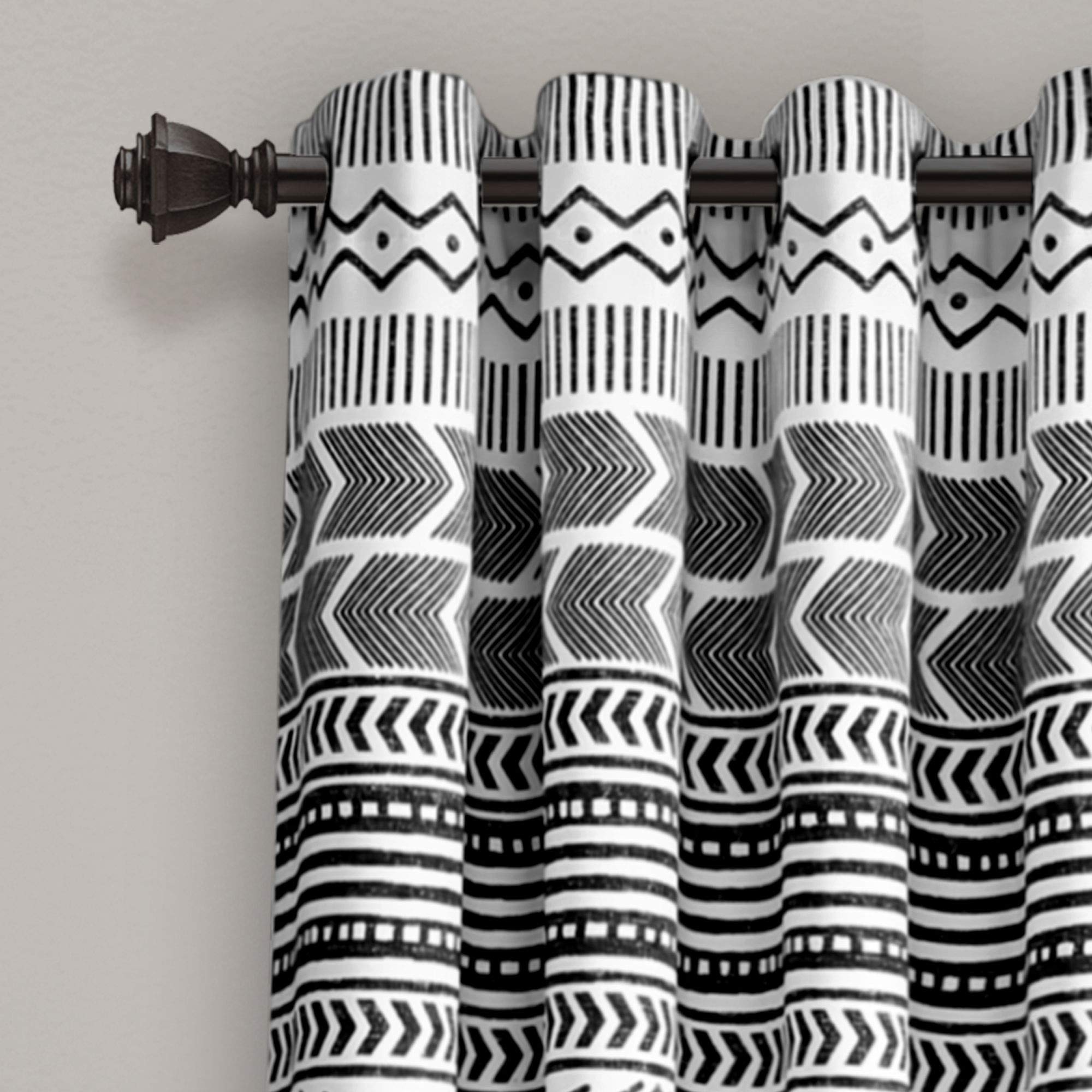 Lush Decor Hygge Geo Light Filtering Window Curtain Panel Pair, 84" x 52", Black & White
