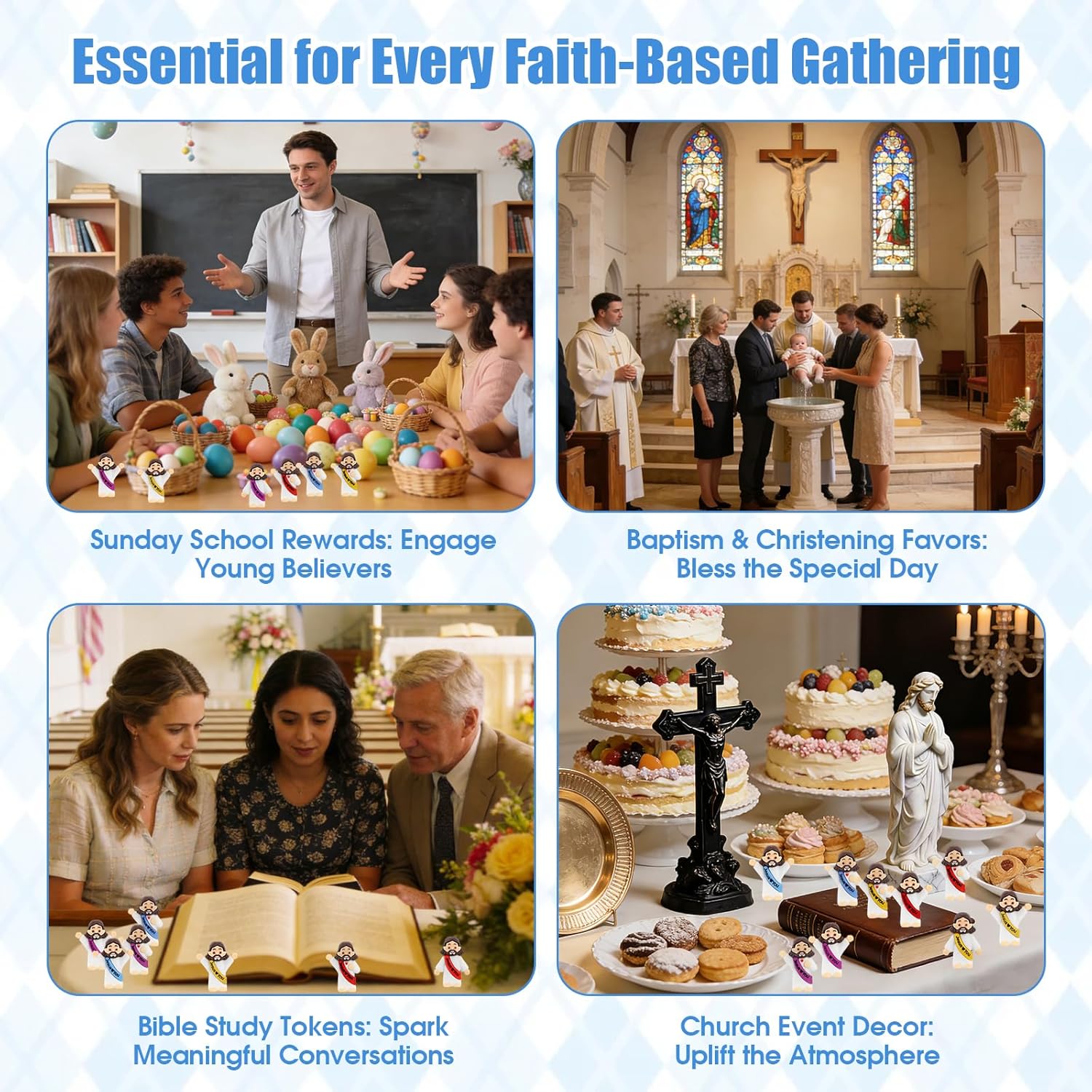 Mini Jesus Figurines by [Brand Name] - 40 Pcs Bulk Set for Easter Egg Stuffers & Religious Gifts | 4 Colors & 3 Poses