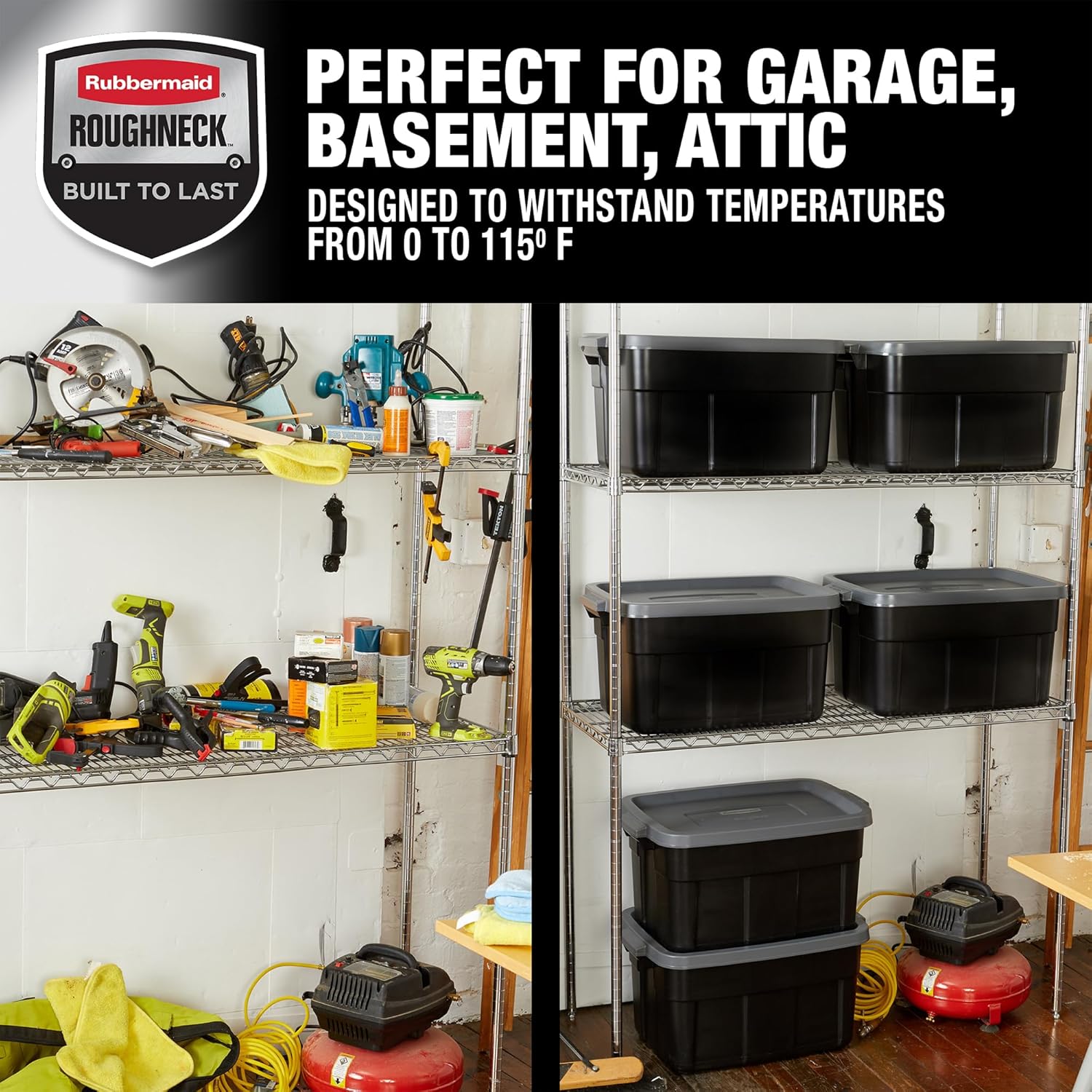 Rubbermaid Heavy Duty Storage Bins - Stackable Plastic Totes with Lids | 14 GAL, 6 Pack, Durable Design